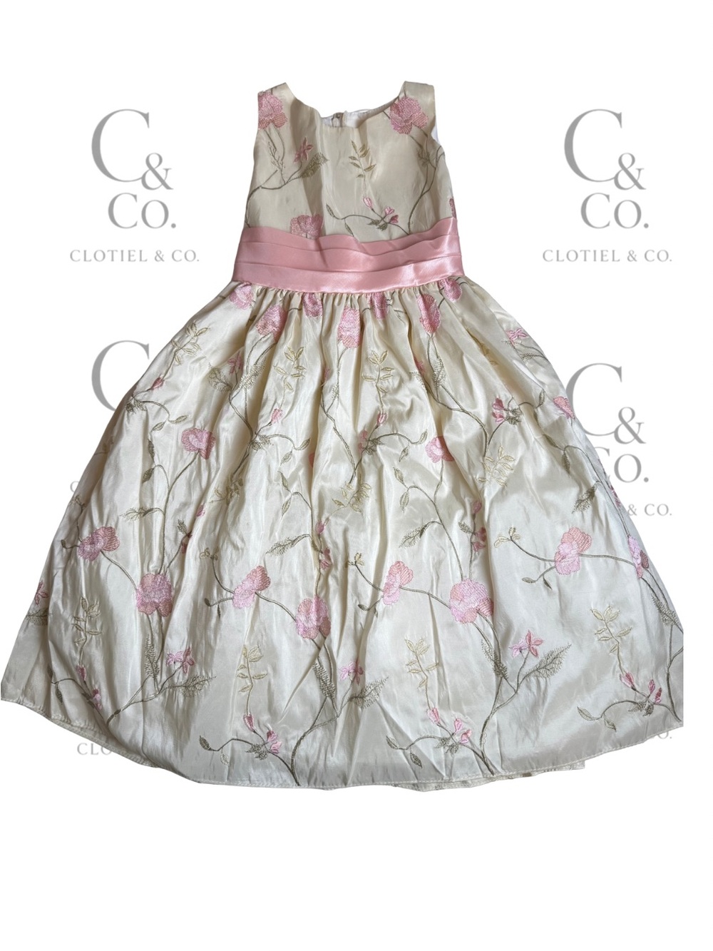 Sweet Kids Girls Dress NWT Ivory Pink Floral Embroidered Party Flower Girl sz 5